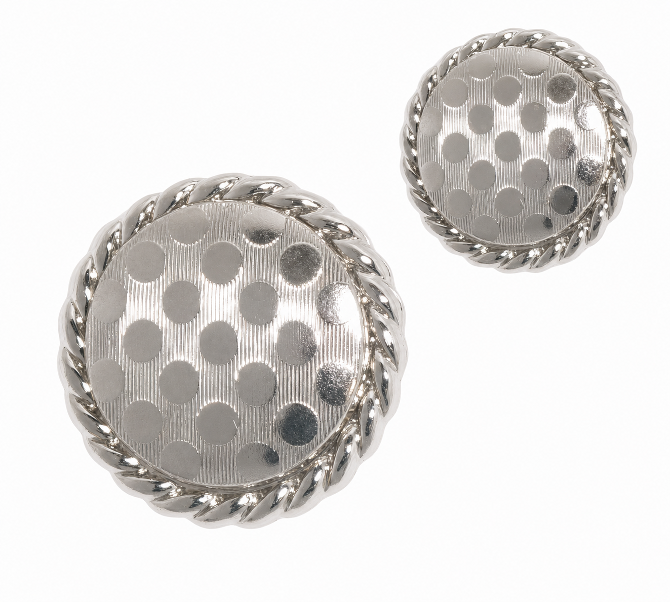 Silver Metallic Swiss Buttons — Polka Dot with Rope Rim