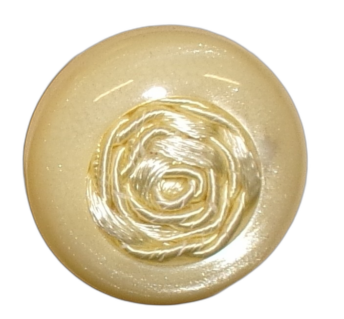 Vintage light yellow passementerie center button, size 50