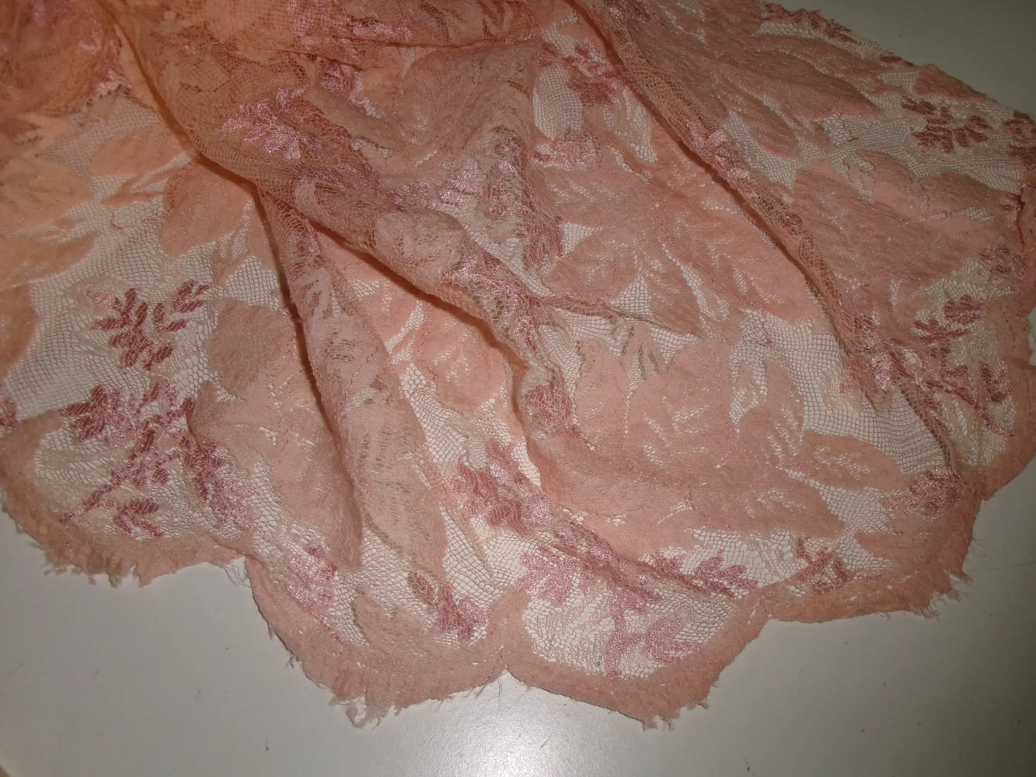 French Calais lace, light coral, 33" wide