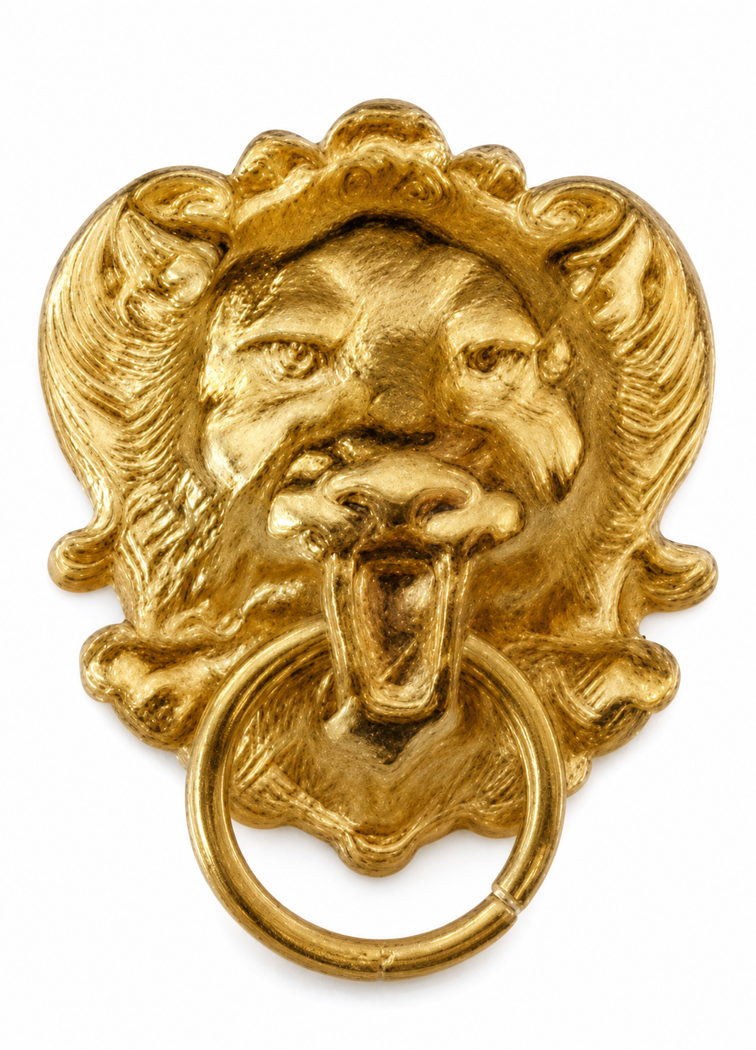 Goldtone lion doorknocker shank button