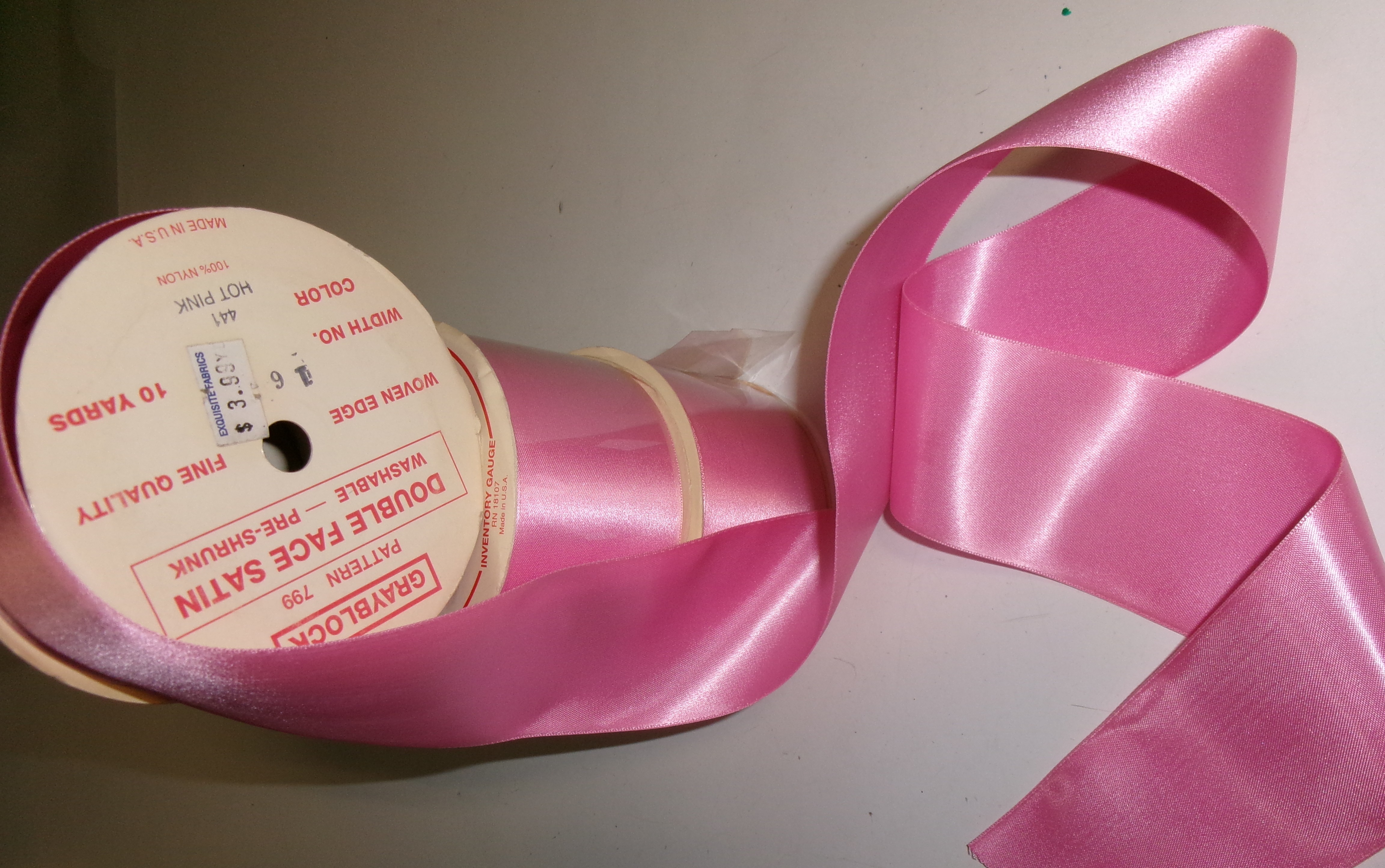Vintage double-faced satin ribbon, hot pink — 10-yard roll