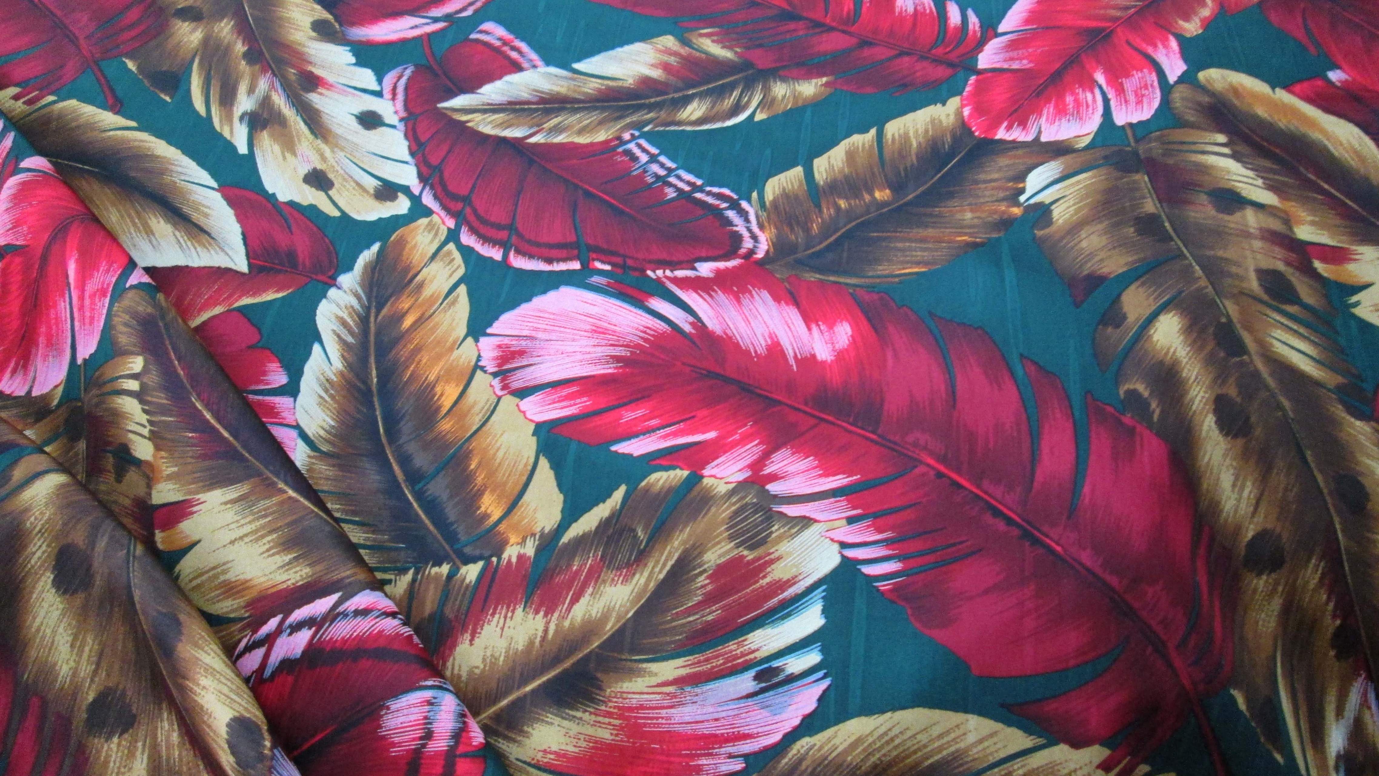 Soft pure silk taffeta tropical leaf print